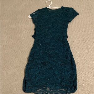 Lucy in the Sky homecoming Teal Lace Mini Dress